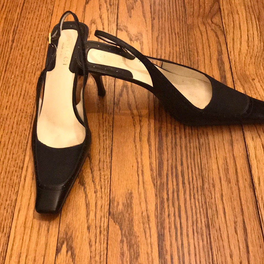 Gucci Black Leather and Fabric Slingback excellent